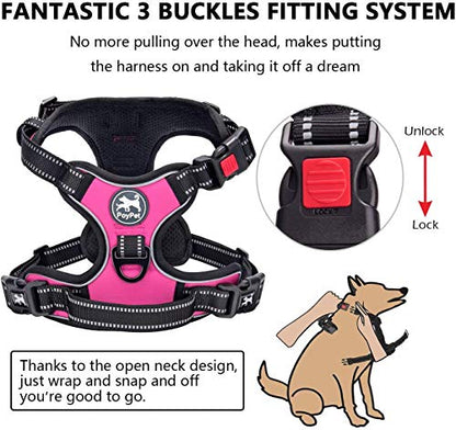 PoyPet Dog Harness and Leash Combo, Escape Proof No Pull Vest Harness, with 5 Feet Leash, Reflective Adjustable Soft Padded Pet Harness with Handle for Small to Large Dogs(Pink,M) - color: Pink, size: Medium