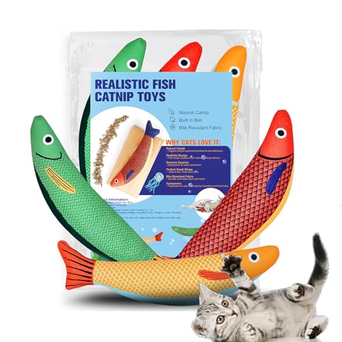 Catnip Toys for Cats - Realistic Fish Cat Toys for Indoor Cats, Interactive Chew Toys for Bored Indoor Adult Cats, Made of Safe Soft Fabric for Gentle Chewing