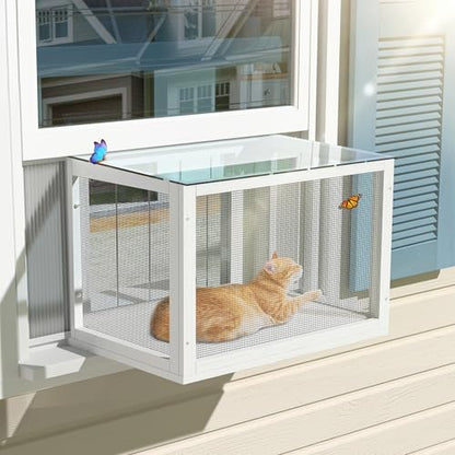 GDLF Cat Window Box, Universal Cat Window Perch Catio with Mosquito Proof, Fits Double Hung Frames 24" to 39.5" Wide, for Sunbathing, Napping & Nature Viewing (Min Height 18") - size: fits up to 18"