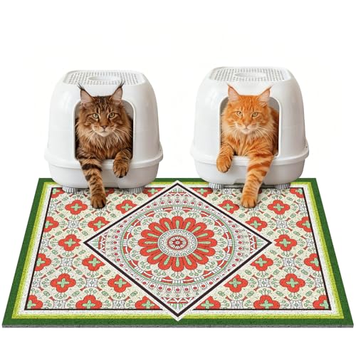 Jumbo Cat Litter Mat Catcher 35"x24" | Ultra-Absorbent Litter Box Rug with PVC Mesh | Non-Slip Cat Rug for litter box, Washable Kitty Litter Mat For Indoor,Garden - color: Red + Green, size: 35“ x 24”