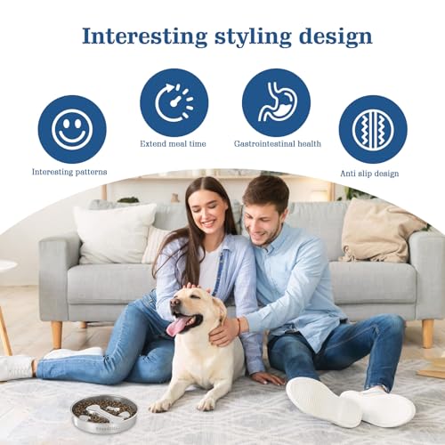 Stainless Steel Slow Feeder Dog Bowls – Non-Slip Metal Dog Bowl for Large & Medium Breeds, Puppy Puzzle Feeder – 2 Cup Capacity for Small to Big Pets – Durable Slow Feed Dog & Cat Food Dish - color: Bone&Heart
