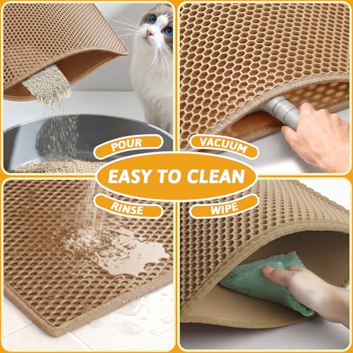 Pieviev Cat Litter Mat Double Layer Waterproof Urine Proof Trapping Mat 1 Pack (30''X24'', Brown) - color: Brown