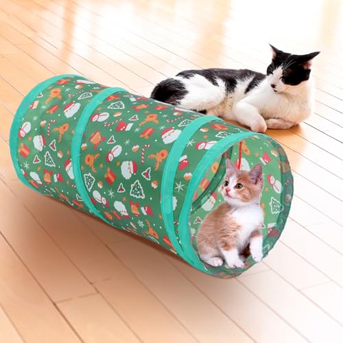 Interactive Foldable Cat Tunnel with Bell Ball Large Indoor Cat Play Cube Soft Collapsible Pet Tunnel Suitable for Indoor Play and Exercise