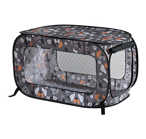 Beatrice Home Fashions Portable, Collapsible, Pop Up Kennel Travel Cat and Dog Crate, 40" L x 27" W x 27" H, Face of Love - color: Face of Love, size: 40.0"L x 27.0"W x 27.0"H