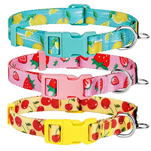 3 Pack Fruit Design Dog Collars Comfortable and Adjustable Nylon Dog Collars for Puppy Small Dogs, XS (8-12inch)，Strawberry，Lemon and Cherry - color: 3#3 Pack (Fruit), size: X-Small (Neck: 8"-12")