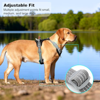 No Pull Dog Harness – Adjustable Reflective Nylon Vest for Small Medium Large Dogs, Escape Proof Training Harness with Leather Control Handle, Lightweight Aluminum Hardware (Black, L) - color: Black, size: L