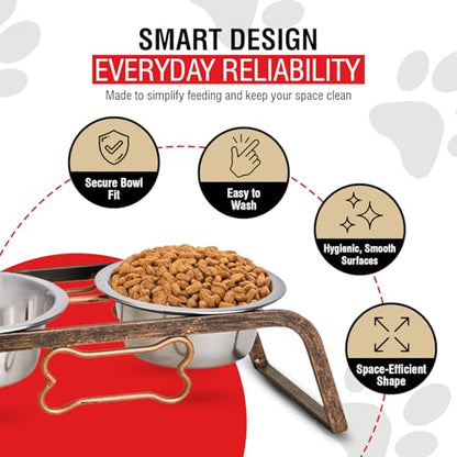 Loving Pets Elevated Dog Bowls – Raised Stainless Steel Dog Bowls with Steel Stand – Non-Skid, No Spill Feeder for Small, Medium & Large Dogs – Easy to Clean, Durable Raised Dog Feeding Station - color: Aged Copper, size: 1 Quart