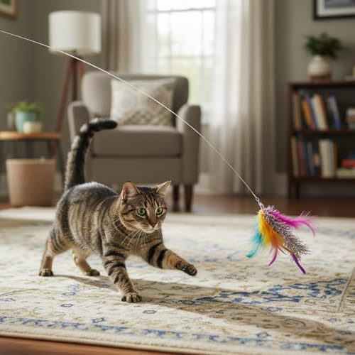 Tucnoeu Replacement Strings for Cat Wand Toy - 5pcs Durable Nylon Strings with Lobster Clasps for All Lures, Cat Stick - 22in Long, Universal Fit