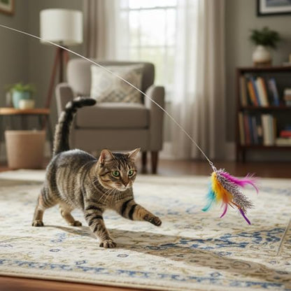 Tucnoeu Replacement Strings for Cat Wand Toy - 5pcs Durable Nylon Strings with Lobster Clasps for All Lures, Cat Stick - 22in Long, Universal Fit