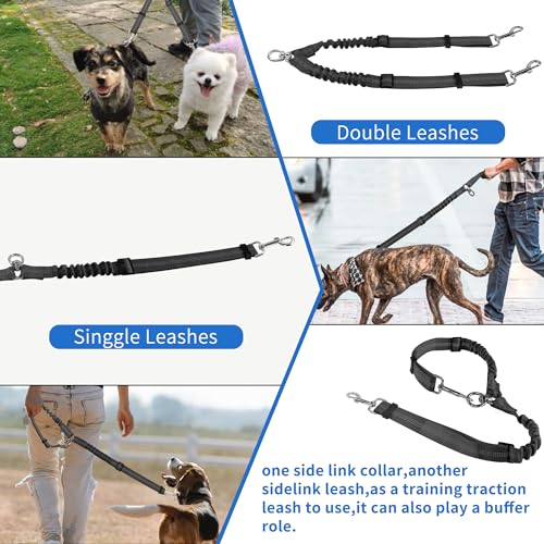 YAODHAOD Double Dog Leash,Two Dog Leash Splitter, No Tangle 360° Swivel Rotation Reflective Lead, Adjustable Length Bungee Heavy Duty Walking Training Dual Extension (Black) - color: Black