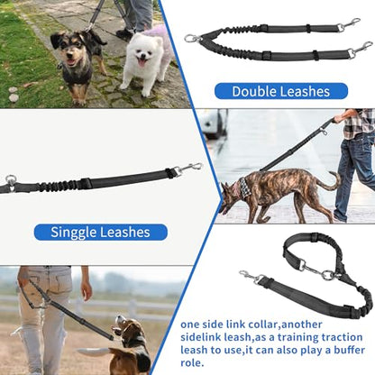 YAODHAOD Double Dog Leash,Two Dog Leash Splitter, No Tangle 360° Swivel Rotation Reflective Lead, Adjustable Length Bungee Heavy Duty Walking Training Dual Extension (Black) - color: Black