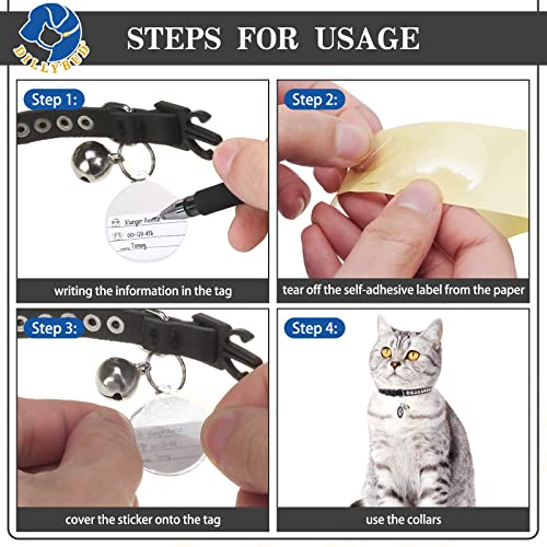 Leather Personalized Breakaway Cat Collar with Studded Bell and Safety Quick Release Buckle - Rivets Studded ID DIY Collars for Boy Girl Cats Kittens, 9" - 11.5" Black - color: Black, size: 9"-11.5"