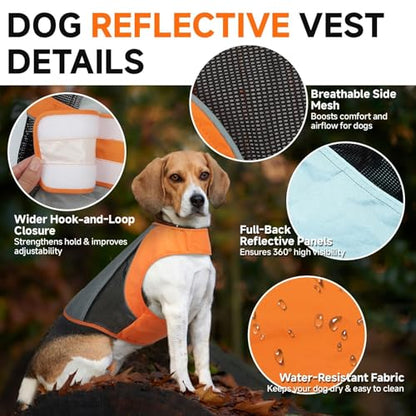 Reflective Dog Vest for Large Dogs, Orange High Visibility Safety Pet Vest for Hunting, Walking at Night - size: 2XL