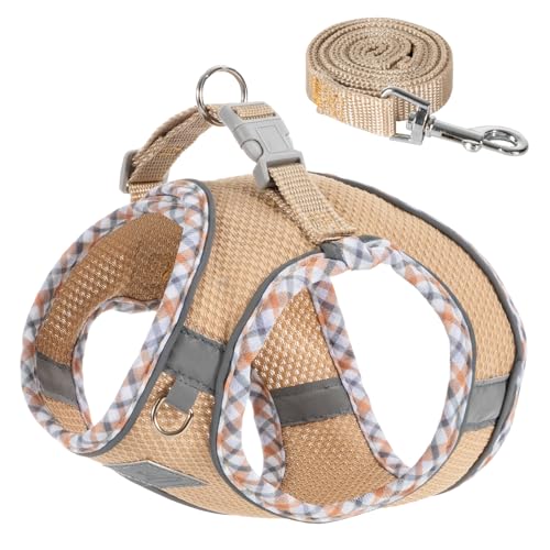 Dog Harness and Leash Set - No Pull Soft Breathable Small Dog Harness, Adjustable Reflective Step in Vest for Puppy, Kitten, Cats - color: khaki, size: xxs