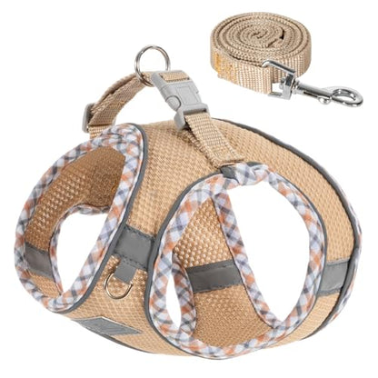 Dog Harness and Leash Set - No Pull Soft Breathable Small Dog Harness, Adjustable Reflective Step in Vest for Puppy, Kitten, Cats - color: khaki, size: xxs