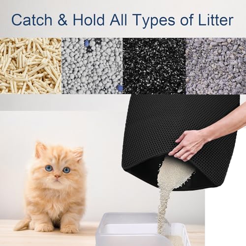 Cat Litter Mat Double Layer Litter Trapping Mat Kitty Litter Box Mat 23.4x14.7 inch Water Proof Cat Litter Catching Mat - color: Black, size: 23.4 X 14.7 Inches