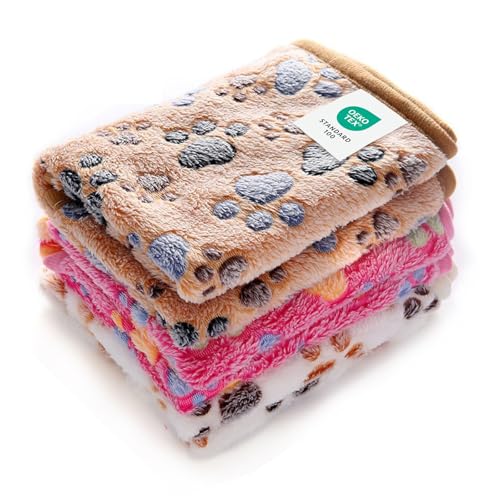 Luciphia 1 Pack 3 Blankets Super Soft Fluffy Premium Fleece Pet Blanket Flannel Throw for Dog Puppy Cat Paw Brown/Pink/White Large(41x31 inch) - color: Paw, size: 41x31 inch (Pack of 3)