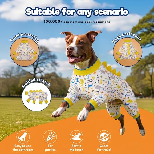 LovinPet Big Dogs Pjs, Large Dog Pajamas, Anti Licking Pet Anxiety Shirt, Surgical Recovery Onesie, Large Breed Dog Jammies, Pet PJ's,Lightweight Stretch, White Sea Life Print Husky Pajamas/XXL - size: XX-Large
