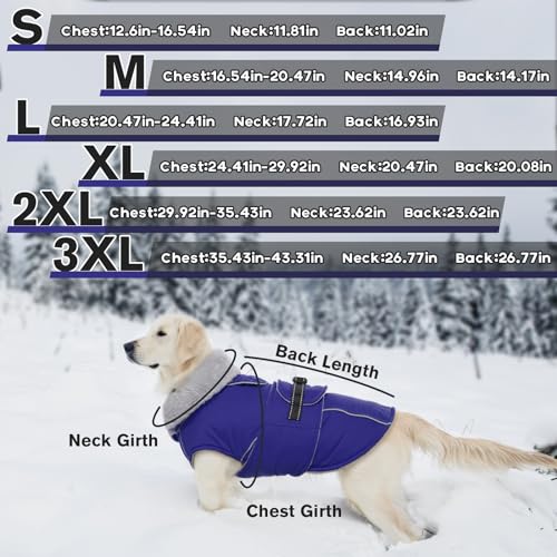 Lelepet Warm Dog Winter Coat Waterproof Dog Jacket with Adjustable Buckle & Leash Hole Reflective Pet Fleece Snowsuit Turtleneck Windproof Cold Weather Coats, Blue, S - color: Blue, size: S