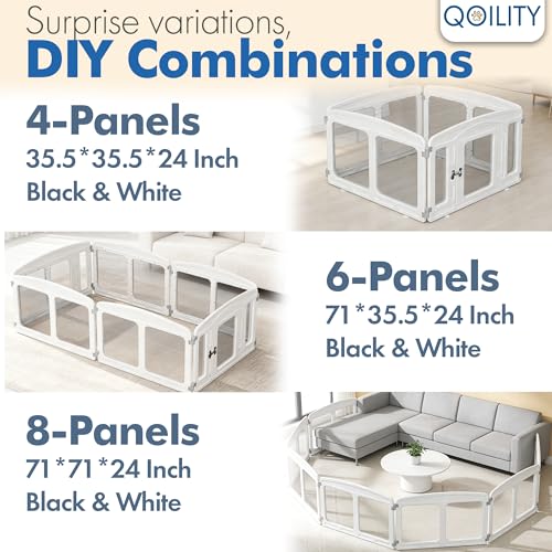 Clear Acrylic Dog Playpen Indoor, Height 24 inch, 4 Panels for Small and Puppy Dogs, White - color: White