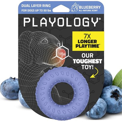 Playology Dog Toys | Dual Layer Ring Durable Dog Toy for Tough Chewers | Blueberry Scented Medium Chew Toy for Dogs - size: Medium, style: Blueberry