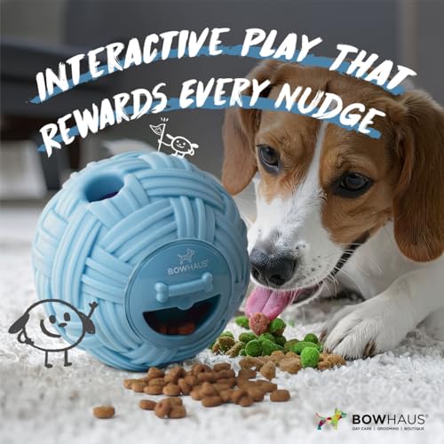 BOWHAUS Knitted Style Giggle Ball for Dog, 5.5 Inch Interactive Treat Dispensing Ball, Indestructible Fun Squeaky Dog Chew Exercise Toy, Non-Toxic Durable PVC Wobble Giggle Toy for Indoor Outdoor Play - style: Treat Ball - Knitted Style
