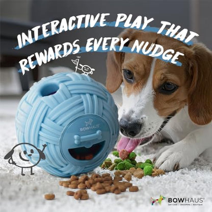 BOWHAUS Knitted Style Giggle Ball for Dog, 5.5 Inch Interactive Treat Dispensing Ball, Indestructible Fun Squeaky Dog Chew Exercise Toy, Non-Toxic Durable PVC Wobble Giggle Toy for Indoor Outdoor Play - style: Treat Ball - Knitted Style