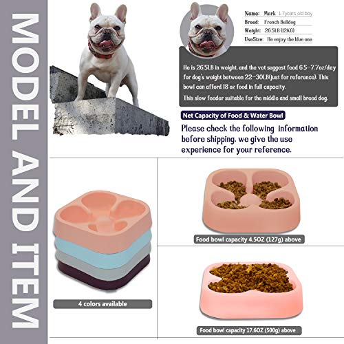 Healthy Slow Feeding Dog Bowl for French Bulldog -Slow Feeder Dog Bowl No Chocking Dog Cat Food Water Bowl with Four-Leaf Clover Pattern (Pink) - color: Pink