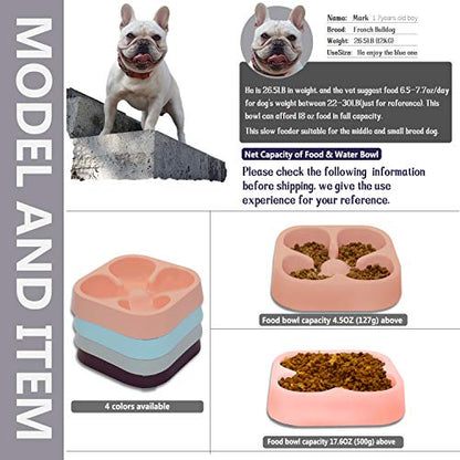 Healthy Slow Feeding Dog Bowl for French Bulldog -Slow Feeder Dog Bowl No Chocking Dog Cat Food Water Bowl with Four-Leaf Clover Pattern (Pink) - color: Pink
