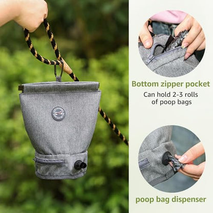 Dog Poop Bag Holder for Walking with Waste Bag Dispenser, Reusable Smell Proof, Pet Poop Pouch with Magnetic Closure,Portable Dog Accessories Travel for Leash Harness Waist