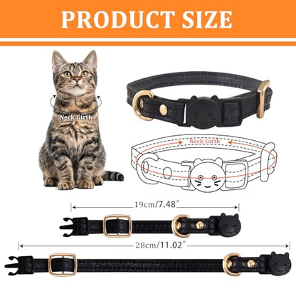 Cat Collar Breakaway with D-Ring and Safety Buckle, Adjustable, Soft Sheep Leather and Lightweight for Kittens and Small Pets (Neck Fit 7.5"-11", Black) - color: Black（7.5" - 11"）