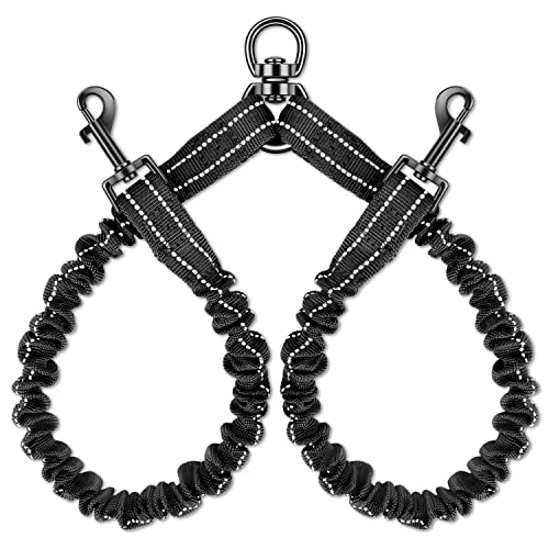 AUTOWT Double Dog Leash, No Tangle 360° Swivel Rotation Reflective Lead Attachment Bungee Extension Length Dual Two Dog Lead Splitter, Comfortable Shock Absorbing Walking Training for 2 Dogs - color: Black - Not Adjustable, size: Small（7-20lbs)