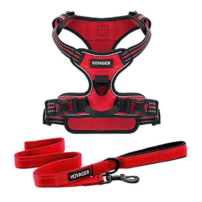 Voyager Dog Harness Dual Leash Attachment No-Pull Control Adjustable Soft but Strong Pet Harness for Medium and Large Dogs with 3M Reflective Technology, Leash Set Red Nylon, S (Chest: 16-20") - color: Leash Set Red Nylon, size: S (Chest: 16 - 20")