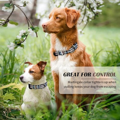 Hikiko Dog Collar for Small Medium Large Dogs, Adjustable Nylon Martingale Collars with Quick Release Buckle (Beige Plaid,S) - color: Beige plaid, size: Small