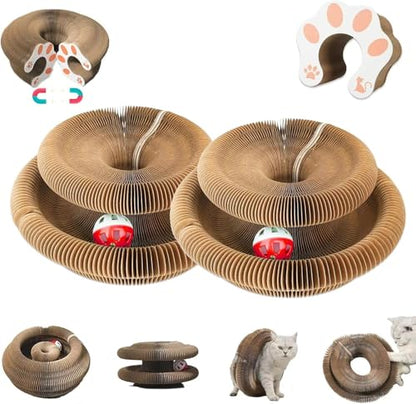 Kitty Curls Cat Toy, Magic Organ Cat Interactive Scratcher Cardboard with Bell Ball, Foldable & Changeable Accordion Shape Exercise Anxiety Relief Toy for Indoor Cats (2PCS) - size: 2 PCS