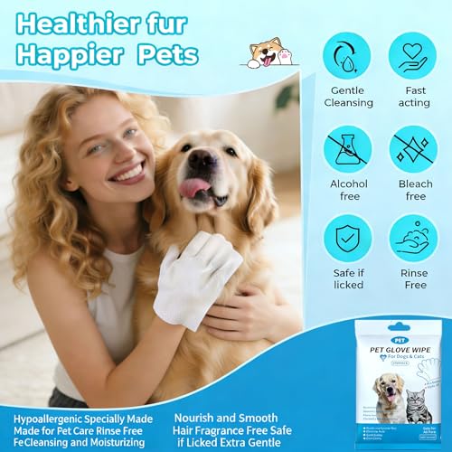 Pet Glove Wipes for Pet,Extra-Thick Rinse-Free Dog & Cat Grooming Gloves,Vet Recommended Hypoallergenic，Gentle & Safe for Cleaning,Deodorizing Wipes for Dander,6pcs unscent - size: 1 pack