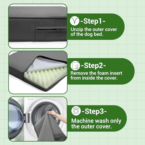 Vonabem Outdoor Waterproof Dog Bed Washable, Small Crate Pad 24 inch, Wipeable Puppy Beds with Removable Cover Reversible, Foam Leather Durable Anti-Slip Kennel Pads 23"x17" Grey - color: Grey, size: S(23x17x3)