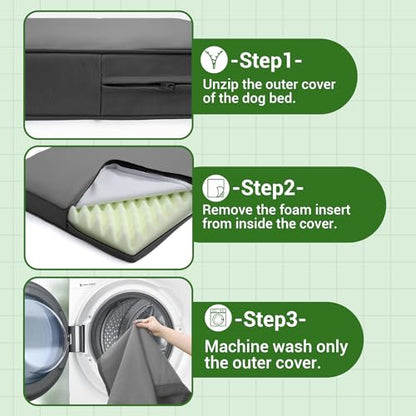 Vonabem Outdoor Waterproof Dog Bed Washable, Jumbo Large Crate Pad 54 inch, XXXL Wipeable Leather Pet Beds with Removable Cover Reversible, Foam Anti-Slip Kennel Pads 53"x36" Grey - color: Grey, size: XXXL(53x36x4)