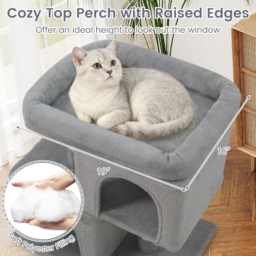 Tangkula Small Cat Tree for Indoor Cats, 25.5 Inch Cat Tower with Sisal Scratching Posts, 2 Large Cat Condos with Padded Top Perch, Modern Cat Climbing Furniture for Adult Cats & Kittens (Light Gray) - color: Light Gray