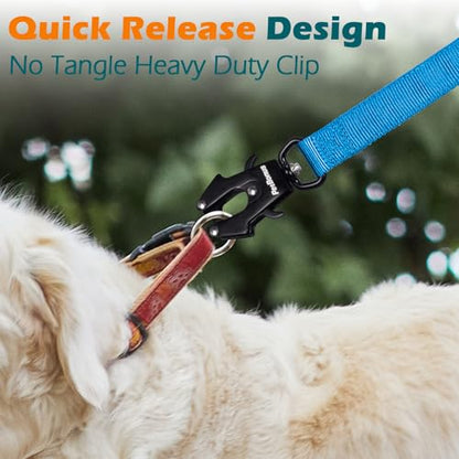 Heavy Duty Tactical Dog Leash, 5 FT Bungee Shock Absorption Leash with 2 Padded Handles, Quick Release Metal Clip, Car Seatbelt, No Pull Training Lead for Large Medium Dogs（Light Blue） - color: Light Blue