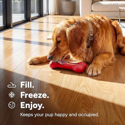 GoSports Pets PupsCream Frozen Dog Treat Holder - Dog Enrichment Fill and Freeze Bone Station - Helps Keep Dogs Busy - style: Large - Red
