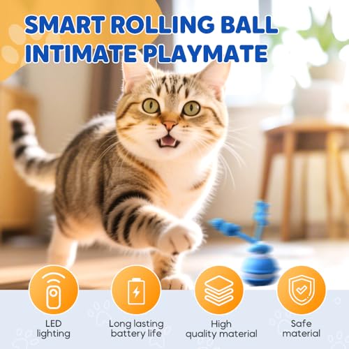 LECDOA Interactive Dog Toys, Smart Touch-Activated Automatic Rolling Ball, USB Rechargeable Bouncing Dog Ball, Suitable for Cats and Small to Medium-Sized Puppies (Blue) - color: Blue