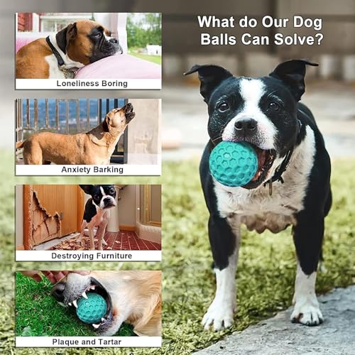 Squeaky Dog Balls, Indestructible Dog Toys for Aggressive Chewers Large/Medium Breed, Natural Rubber Interactive Chew Toys for Teeth Clean, Relieves Anxiety (Light Blue) - color: Light Blue