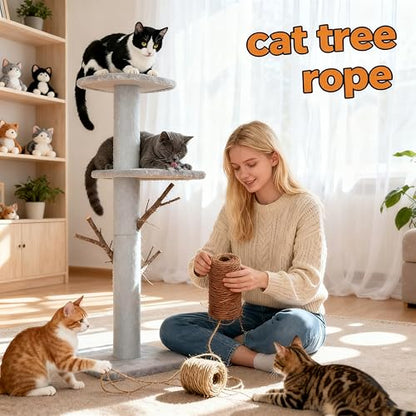 164 Feet Sisal Rope for Cat Tree & Scratching Post Replacement, 1/4 Inch Scratcher Rope to Refresh Cat Furniture, Durable Cat Scratching Rope - color: 1/4 inch (6mm) Natural Color