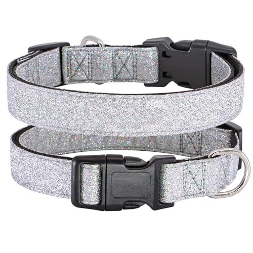 TDTOK Glittering Bling Dog Collar, Comfy & Durable Dog Collar for Small Medium Large Dogs with Eco-Friendly Plastic Buckle, Adjustable Stylish Nylon Dog Collars, Fit Necks: 9.8-22.4’’ (Silver, S) - color: Silver, size: S