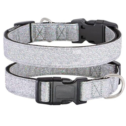 TDTOK Glittering Bling Dog Collar, Comfy & Durable Dog Collar for Small Medium Large Dogs with Eco-Friendly Plastic Buckle, Adjustable Stylish Nylon Dog Collars, Fit Necks: 9.8-22.4’’ (Silver, L) - color: Silver, size: L