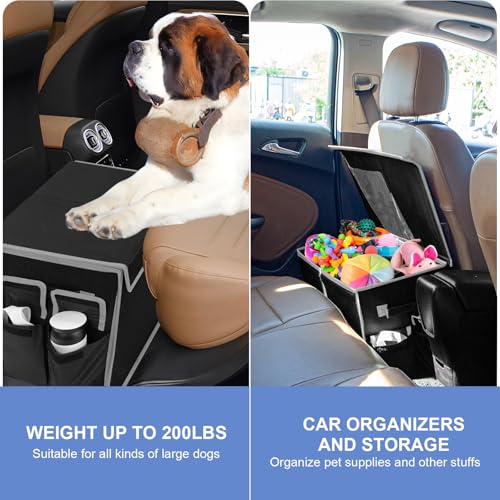 Seat Extender for Dogs up to 200lbs, Back Seat with Storage Pockets, Collapsible Front & Backseat Extender for Large, Medium and Small Dogs(Grey&Black) - color: Grey&Black