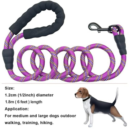Heavy Duty Rope Dog Leash, 3/4/5/6/7/8/10/12/15 FT Nylon Pet Leash, Soft Padded Handle Thick Lead Leashes for Large Medium Dogs (Purple, 1/2" * 8') - color: purple, size: 1/2" * 8'