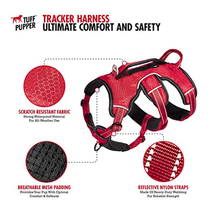 Tuff Pupper Escape Proof No Escape Dog Harness | 5 Point Adjustable Fit Harness for Dogs | Padded Dog Harnesses | Handle Dog Lift Harnesses - color: March Red, size: Large