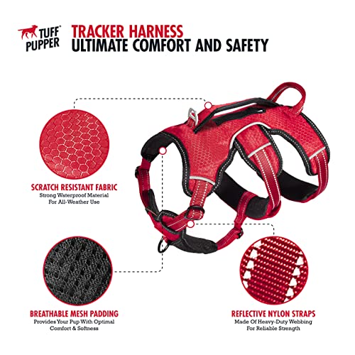 Tuff Pupper Tracker No Escape Dog Harness, Dual Attachment Points, Reflective 3M Stitching, XS - XL, March Red - color: March Red, size: Small